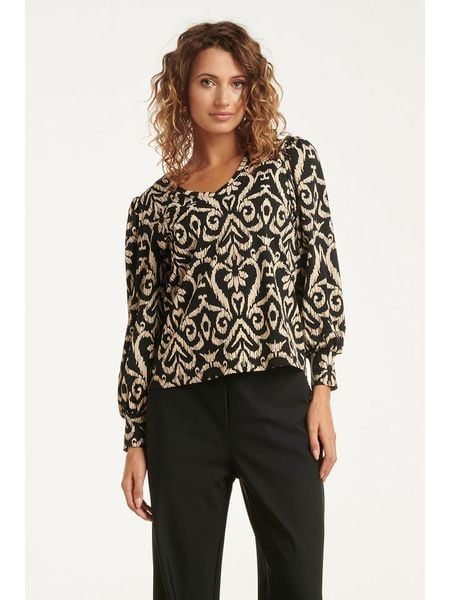 Smashed Lemon Bluzka w kolorze czarno-beżowym rozmiar: 3XL. Brązowe bluzki damskie Smashed Lemon, xl, bez wzorów, bez kołnierzyka, bez ramiączek. Za 126.99 zł.