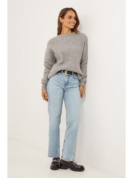 Soft Cashmere Sweter w kolorze szarym rozmiar: 38/40. Szare swetry klasyczne damskie Soft Cashmere, prążkowane, bez kołnierzyka. Za 118.01 zł.