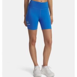 Szorty damskie Under Armour Launch Tight. Niebieskie szorty damskie Under Armour, bez wzorów, z materiału, z podwyższonym stanem. Za 183.68 zł.