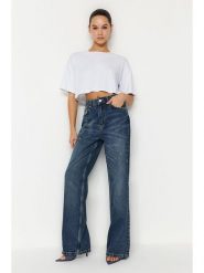 Trendyol Dżinsy - Comfort fit - w kolorze niebieskim rozmiar: 36. Niebieskie jeansy damskie Trendyol, z podwyższonym stanem. Za 131.74 zł.