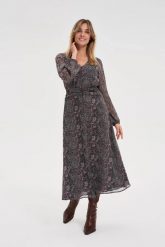 Wzorzysta sukienka czarna. Czarne sukienki damskie MOODO, l, bez wzorów, z poliesteru, bez kołnierzyka, bez ramiączek. Za 169.99 zł.