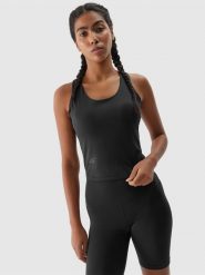 4F Top treningowy z niskim wsparciem damski - czarny XL. Czarne topy damskie 4f, xl, bez wzorów, z dzianiny, bez ramiączek. W wyprzedaży za 49.99 zł.