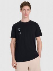 4F T-shirt regular z nadrukiem męski - czarny XXL. Czarne t-shirty męskie 4f, m, bez wzorów, z bawełny, bez kołnierzyka. Za 59.99 zł.
