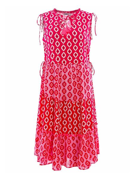 Zwillingsherz Sukienka "Lise" w kolorze czerwono-różowym rozmiar: S/M. Czerwone sukienki damskie Zwillingsherz, na co dzień, m, bez wzorów, z wiskozy, bez kołnierzyka, bez ramiączek, midi, proste. Za 78.47 zł.