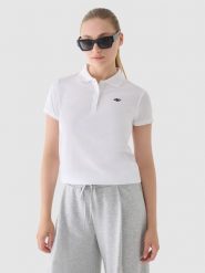 4F Koszulka polo regular damska - biała XL. Białe bluzki damskie 4f, xl, bez wzorów, z bawełny, klasyczne, bez kołnierzyka, bez ramiączek. W wyprzedaży za 59.99 zł.