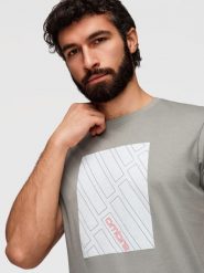 T-shirt męski bawełniany z geometrycznym nadrukiem - szary V3 - Rozmiar: XXL. Szare t-shirty męskie Ombre Clothing, m, z aplikacjami, z bawełny, bez kołnierzyka. W wyprzedaży za 59.99 zł.