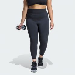 Legginsy Optime Workout 3-Stripes 7/8 (Plus size). Czarne legginsy damskie Adidas, plus size, bez wzorów, z tkaniny. Za 279.00 zł.