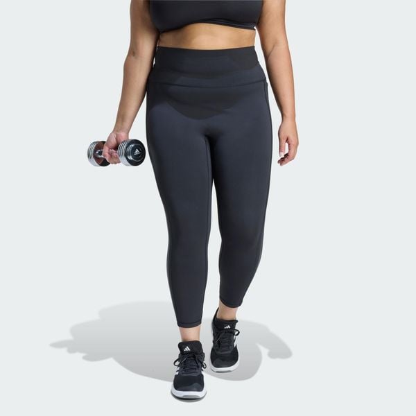 Legginsy Optime Workout 3-Stripes 7/8 (Plus size). Czarne legginsy damskie Adidas, plus size, bez wzorów, z tkaniny. Za 279.00 zł.