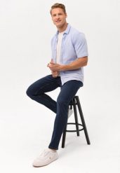 Koszula z krótkim rękawem niebieska, Slim Fit, C-XEWIR. Niebieskie koszule męskie Volcano, na lato, l, bez wzorów, z bawełny, bez kołnierzyka, bez ramiączek. Za 129.99 zł.