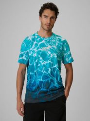 4F T-shirt relaxed z nadrukiem męski - turkusowy S. Niebieskie t-shirty męskie 4f, m, bez wzorów, z bawełny, bez kołnierzyka. Za 99.99 zł.