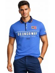 Geographical Norway Koszulka polo "Ketora" w kolorze niebieskim rozmiar: M. Niebieskie koszulki polo męskie Geographical Norway, m, bez wzorów, z bawełny, bez ramiączek. Za 96.37 zł.