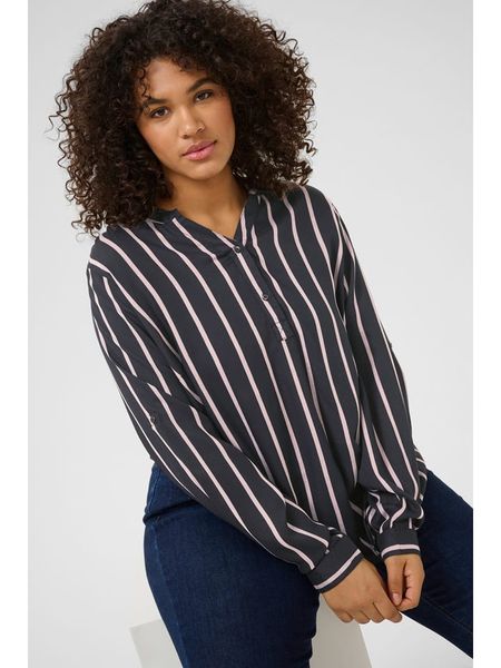 KAFFE curve Bluzka w kolorze czarno-jasnoróżowym rozmiar: 42. Czarne bluzki damskie KAFFE curve, bez wzorów, z wiskozy, bez kołnierzyka, bez ramiączek. Za 60.99 zł.