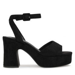 Sandały DeeZee. Czarne sandały damskie DeeZee, bez wzorów, bez obcasa, na słupku. Za 139.99 zł.