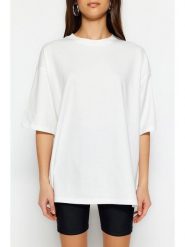 Trendyol Koszulka w kolorze kremowym rozmiar: S. Brązowe bluzki damskie Trendyol, s, bez wzorów, z bawełny, bez kołnierzyka. Za 39.99 zł.