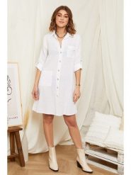 Rodier Lin Lniana sukienka w kolorze białym rozmiar: XL/XXL. Białe sukienki damskie Rodier Lin, na co dzień, xl, bez wzorów, ze lnu, bez kołnierzyka, bez ramiączek, mini, proste. Za 136.13 zł.
