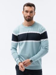 Sweter męski - jasnoniebieski V7. Niebieskie swetry męskie Ombre Clothing, m, bez wzorów, z bawełny, bez kołnierzyka. W wyprzedaży za 29.99 zł.