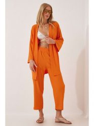Happiness Istanbul 2-częściowy zestaw w kolorze pomarańczowym rozmiar: 36. Pomarańczowe kardigany damskie Happiness Istanbul, bez wzorów. Za 74.11 zł.