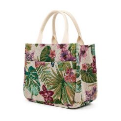 Lunchbox damski termiczny torba na lunch żakardowa LBS06 - beżowa w kwiaty. Brązowe torebki klasyczne damskie bez wzorów, z żakardem, bez dodatków. Za 99.99 zł.
