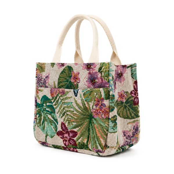 Lunchbox damski termiczny torba na lunch żakardowa LBS06 - beżowa w kwiaty. Brązowe torebki klasyczne damskie bez wzorów, z żakardem, bez dodatków. Za 99.99 zł.