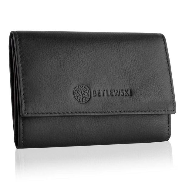 Portfel damski BETLEWSKI BPD-SS-17 CZARNY. Czarne portfele damskie Betlewski, bez wzorów, ze skóry. Za 139.00 zł.