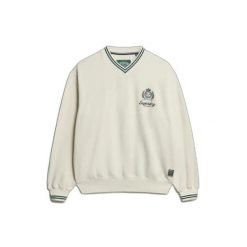 Damski sweter z dekoltem w serek Superdry Country Club. Białe swetry klasyczne damskie Superdry., bez kołnierzyka. Za 326.00 zł.