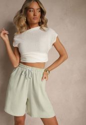 Jasnozielone Szorty z Bawełną High Waist Ozdobione Sznurkiem Talanisse. Zielone szorty damskie Renee, z aplikacjami, z bawełny, eleganckie, z podwyższonym stanem. Za 44.99 zł.