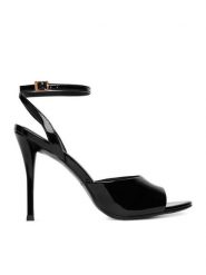 Eva Minge Sandały EO-FLORA-LT1605-6 Czarny. Czarne sandały damskie Eva Minge, bez wzorów, z lakierowanej skóry, bez obcasa, na szpilce. Za 429.99 zł.