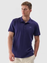 4F Koszulka polo regular męska - granatowa M. Niebieskie koszulki polo męskie 4f, m, bez wzorów, z bawełny, bez ramiączek. W wyprzedaży za 49.99 zł.