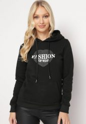 Czarna Bluza Kangurka z Kapturem z Polarem i Nadrukiem z Sercem Sinha. Czarne bluzy z kapturem damskie Born2be, l, z polaru. Za 84.99 zł.