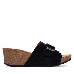 Klapki Scholl. Czarne klapki damskie Scholl, bez wzorów, bez obcasa. Za 429.99 zł.