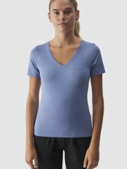 4F Koszulka w kolorze niebieskim rozmiar: M. Niebieskie bluzki damskie 4f, m, bez wzorów, bez kołnierzyka, bez ramiączek. Za 56.66 zł.