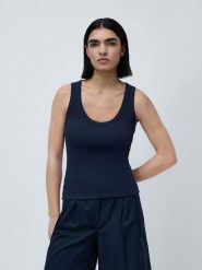 LeGer Top "Kaili" w kolorze granatowym rozmiar: 40. Niebieskie topy damskie LeGer, bez wzorów, z bawełny, bez kołnierzyka. Za 100.99 zł.