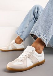 Beżowo-Białe Sneakersy Tenisówki z Ozdobnymi Przeszyciami Sumina. Brązowe trampki i tenisówki damskie Renee, bez wzorów, z materiału. Za 69.99 zł.