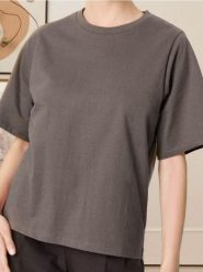 Gładka koszulka z krótkim rękawem - szary. Szare t-shirty damskie Sinsay, l, bez wzorów, bez kołnierzyka. Za 29.99 zł.