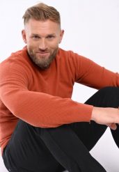 Sweter męski S-LARKS. Brązowe swetry męskie Volcano, l, bez wzorów, z bawełny, bez kołnierzyka. Za 159.99 zł.