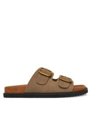 DeeZee Klapki J362023 Brązowy. Brązowe klapki damskie DeeZee, bez wzorów, z materiału, bez obcasa. Za 139.99 zł.