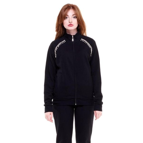 Bluza z bawełna z pełny zamek błyskawiczny na co dzień. Czarne bluzy bez kaptura damskie LEONE 1947 APPAREL, xl, z bawełny. W wyprzedaży za 246.29 zł.