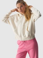 4F Bluza dresowa rozpinana z kapturem damska - beżowa L. Brązowe bluzy sportowe damskie 4f, l, z bawełny. W wyprzedaży za 59.99 zł.