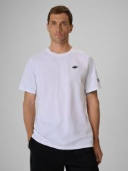 4F T-shirt regular gładki męski - biały S. Białe t-shirty męskie 4f, m, bez wzorów, z bawełny, bez kołnierzyka. Za 69.99 zł.