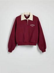 Bawełniana bluza z kołnierzem - bordowy. Czerwone bluzy bez kaptura damskie Reserved, l, z bawełny. W wyprzedaży za 89.99 zł.