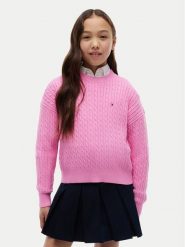 Tommy Hilfiger Sweter KG0KG08848 Różowy jasny Regular Fit. Czerwone swetry dziewczęce Tommy Hilfiger, bez wzorów, z bawełny, bez kołnierzyka. Za 329.99 zł.