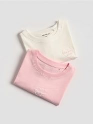 T-shirt z nadrukiem 2 pack - wielobarwny. Koszulki dziewczęce Reserved, bez wzorów, z bawełny, bez ramiączek. Za 39.99 zł.