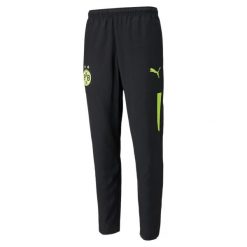 Spodnie Borussia Dortmund BVB Prematch Woven. Czarne spodnie materiałowe męskie Puma, bez wzorów, z poliesteru, sportowe. Za 236.60 zł.