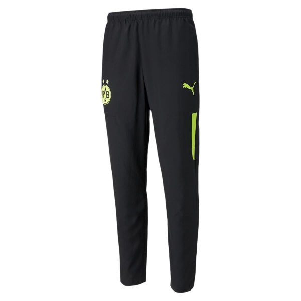 Spodnie Borussia Dortmund BVB Prematch Woven. Czarne spodnie materiałowe męskie Puma, bez wzorów, z materiału, sportowe. Za 233.15 zł.