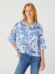 Wrangler Bluzka w kolorze niebiesko-białym rozmiar: XS. Białe bluzki damskie Wrangler, xs, bez wzorów, z wiskozy, bez kołnierzyka, bez ramiączek. Za 121.99 zł.