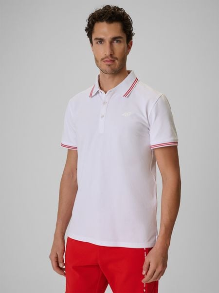 4F Koszulka kibica polo męska - biała S. Białe koszulki polo męskie 4f, m, bez wzorów, z bawełny, bez ramiączek. Za 99.99 zł.