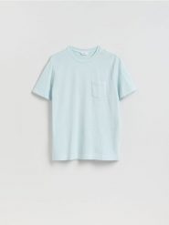 T-shirt regular z kieszonką - jasnoniebieski. Niebieskie t-shirty męskie Reserved, l, bez wzorów, z bawełny, bez kołnierzyka. Za 59.99 zł.