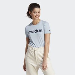 T-shirt damski z logo adidas Essentials. Białe t-shirty damskie Adidas, l, bez wzorów, bez kołnierzyka. Za 88.00 zł.