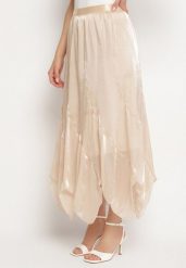 Beżowa Rozkloszowana Spódnica Ozdobiona Błyszczącą Nitką Lumerice. Brązowe spódniczki damskie Born2be, m, bez wzorów, eleganckie, maxi, rozkloszowane. Za 84.99 zł.