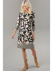 Aniston Sukienka w kolorze kremowo-czarnym rozmiar: 44. Brązowe sukienki damskie Aniston, bez wzorów, z wiskozy, bez kołnierzyka, bez ramiączek, mini. Za 108.95 zł.